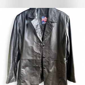Vintage Black Leather Blazer Jacket